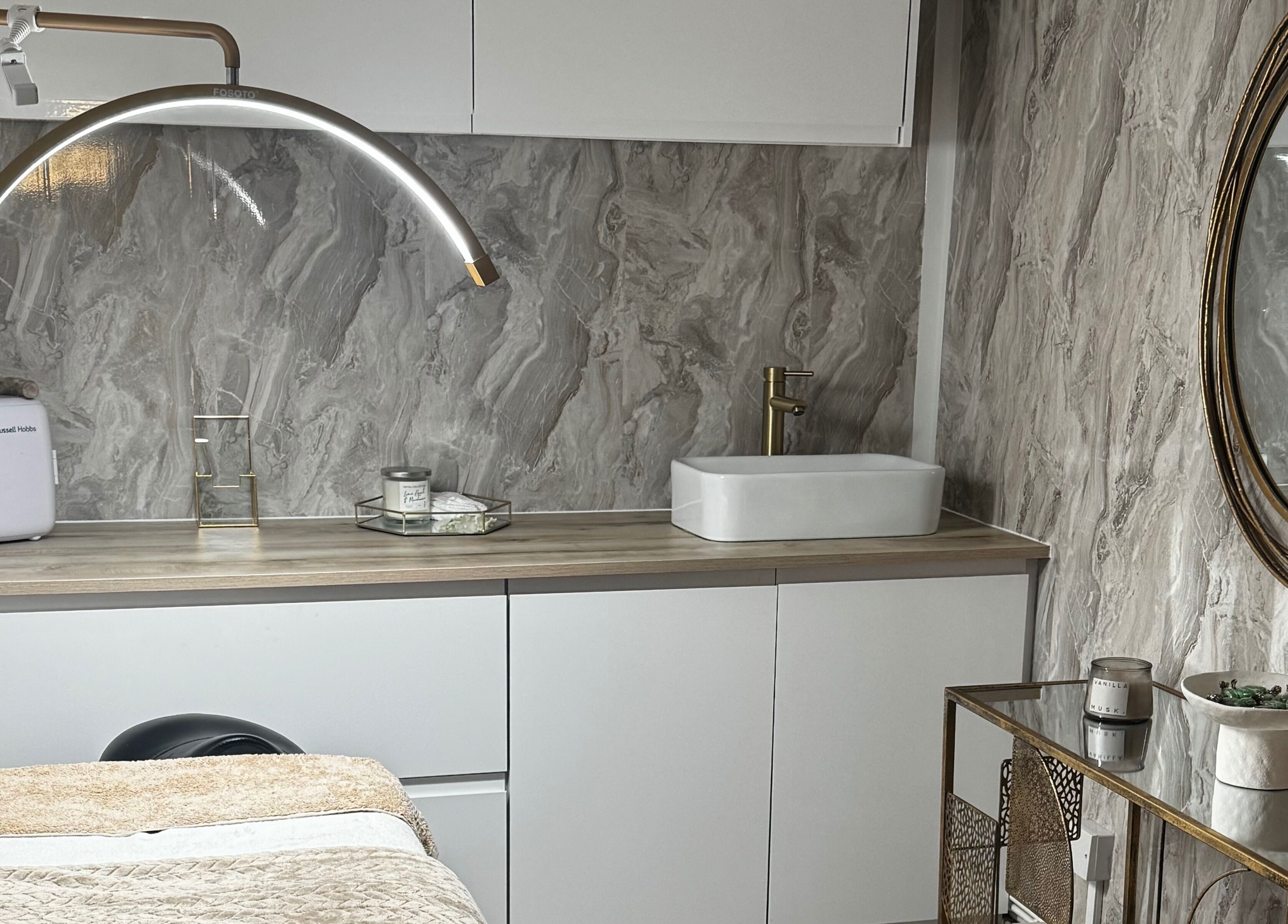 Elegant treatment room at The Secret Clinic✨️, Nuneaton, England MP, GB with sleek decor and wellness setup.