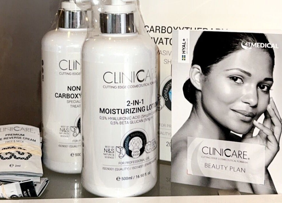 Clinicare beauty products displayed at The Secret Clinic✨️ in Nuneaton, England MP, GB.