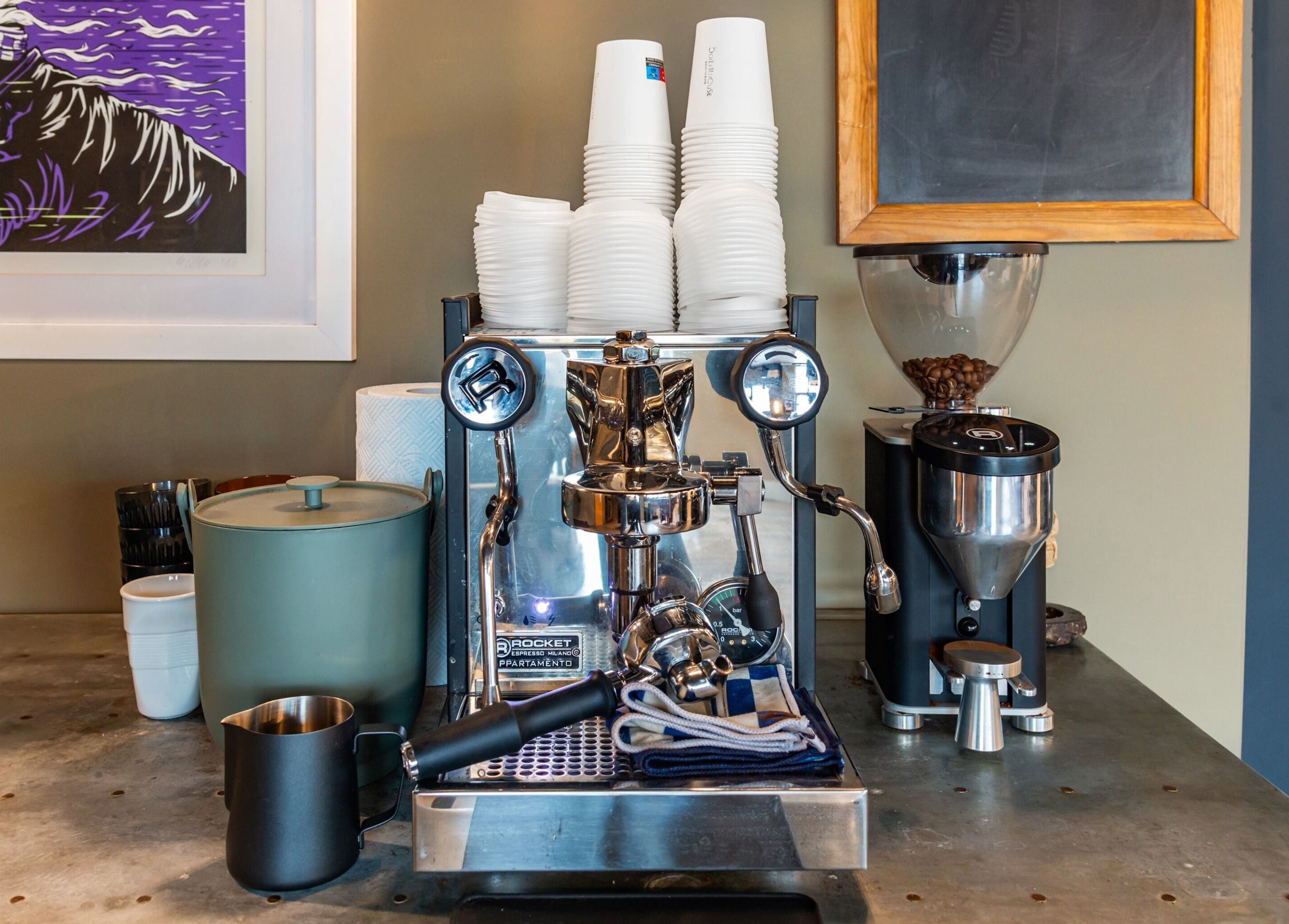 Artisan coffee setup at Boilerhouse Gentleman - Ouseburn in Newcastle upon Tyne, England, GB.