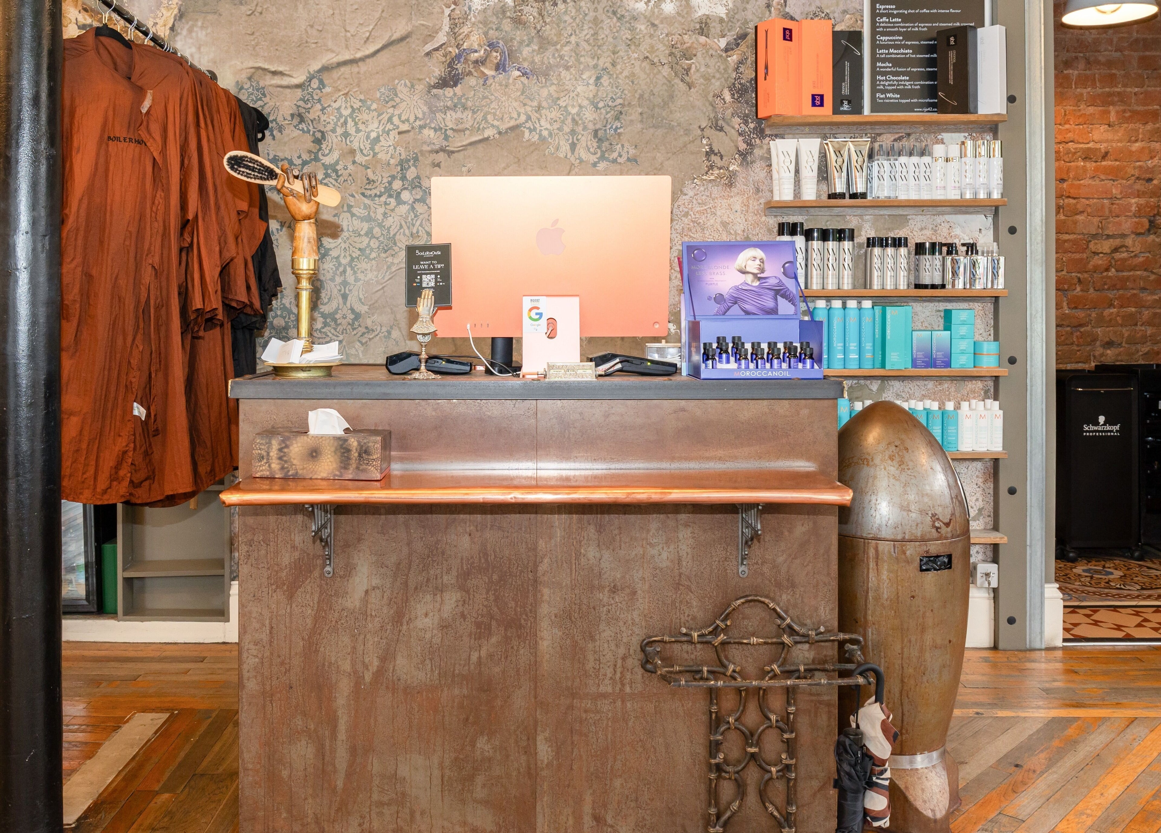Boilerhouse - Jesmond reception desk with beauty products in Newcastle upon Tyne, England, GB.
