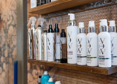 Hair products on a shelf at Boilerhouse - Jesmond, Newcastle upon Tyne, England, GB showcasing salon quality.