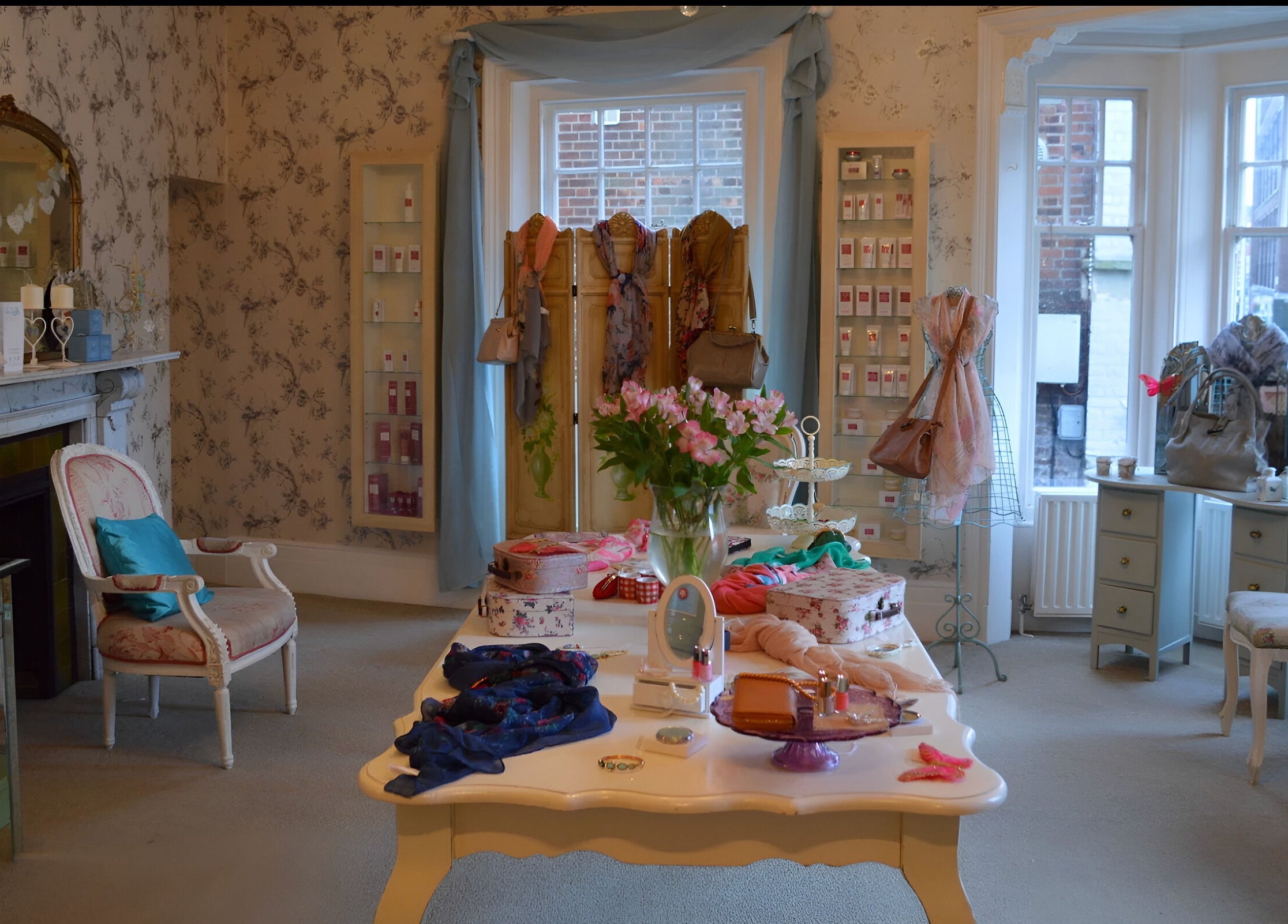 Chic interior of The Beauty Lounge in Lowestoft, England, featuring elegant decor and beauty products.