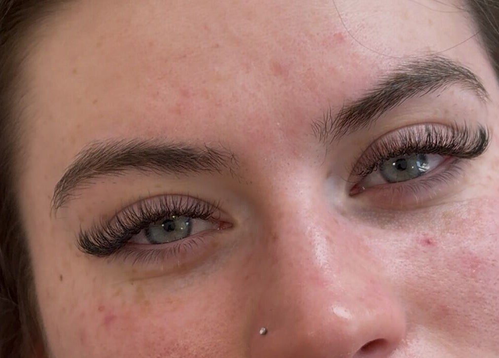 Close-up of eyelash extensions at Lous L.A.B, Tonbridge, England, GB showcasing detailed beauty work.