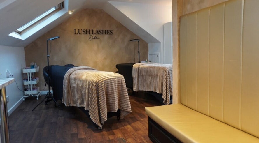 Relaxing treatment area at Lush Lashes Dublin, Dublin, County Dublin, IE with spa beds and soothing decor.