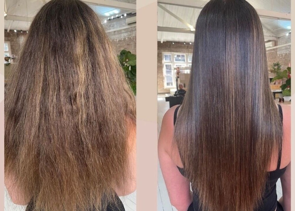 Before and after hair smoothing treatment at Hairageous, Port Macquarie, New South Wales, AU.