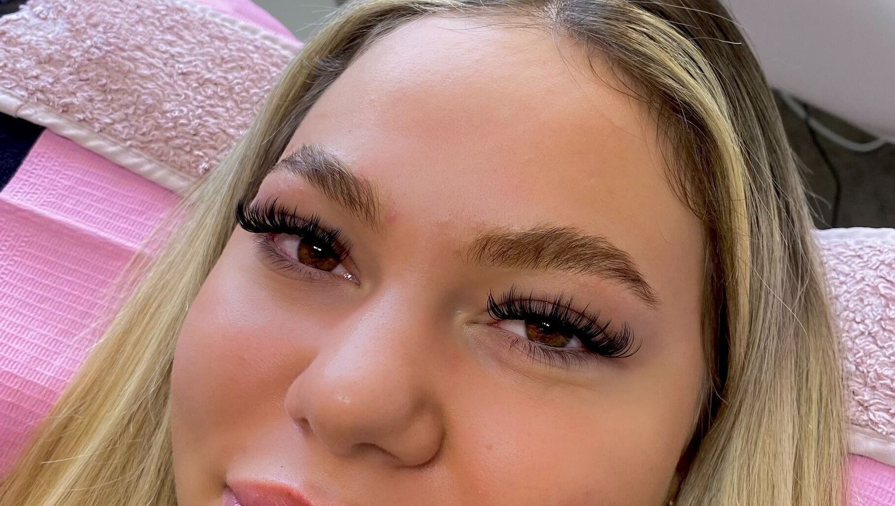 Close-up of fresh eyelash extensions at Lashes with Ange, Varsity Lakes, Queensland, AU.