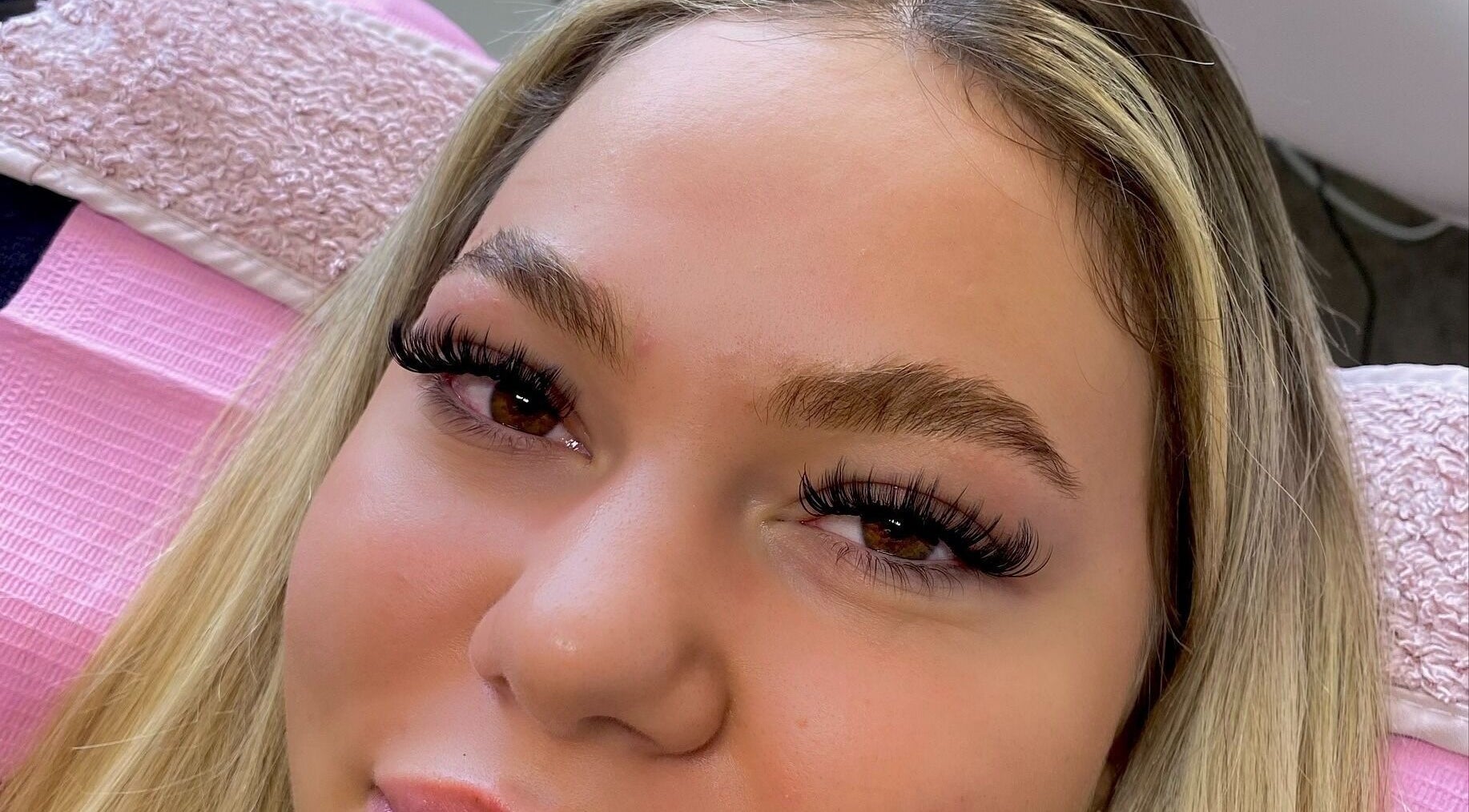 Close-up of fresh eyelash extensions at Lashes with Ange, Varsity Lakes, Queensland, AU.