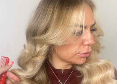 Stylish blonde waves at Eleanor Rose Hair, Accrington, England, GB.