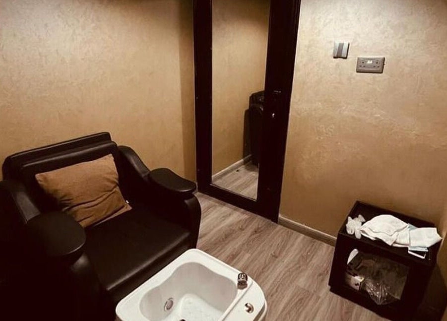 Pedicure chair and foot bath at Dark Candles Saloon, Abu Dhabi, Abu Dhabi, AE.