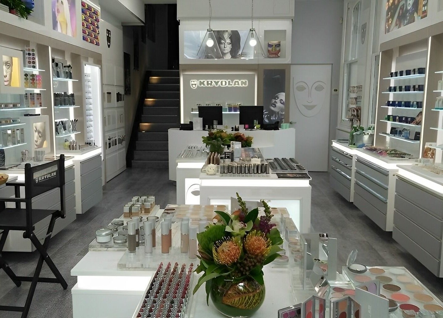Interior view of Kryolan Professional Makeup Studio - Darlinghurst in Sydney, New South Wales, AU, showcasing products.