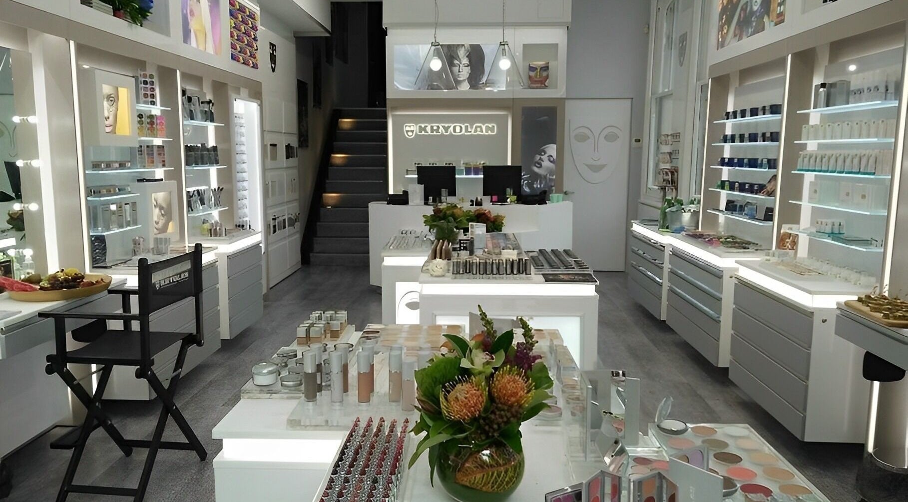 Interior view of Kryolan Professional Makeup Studio - Darlinghurst in Sydney, New South Wales, AU, showcasing products.