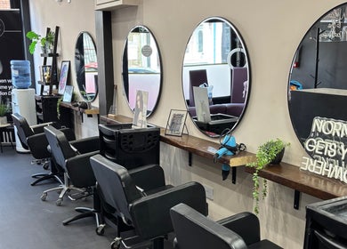 Elegant salon chairs and mirrors at The Solar Skin Club Ramsgate in Ramsgate, England, GB.