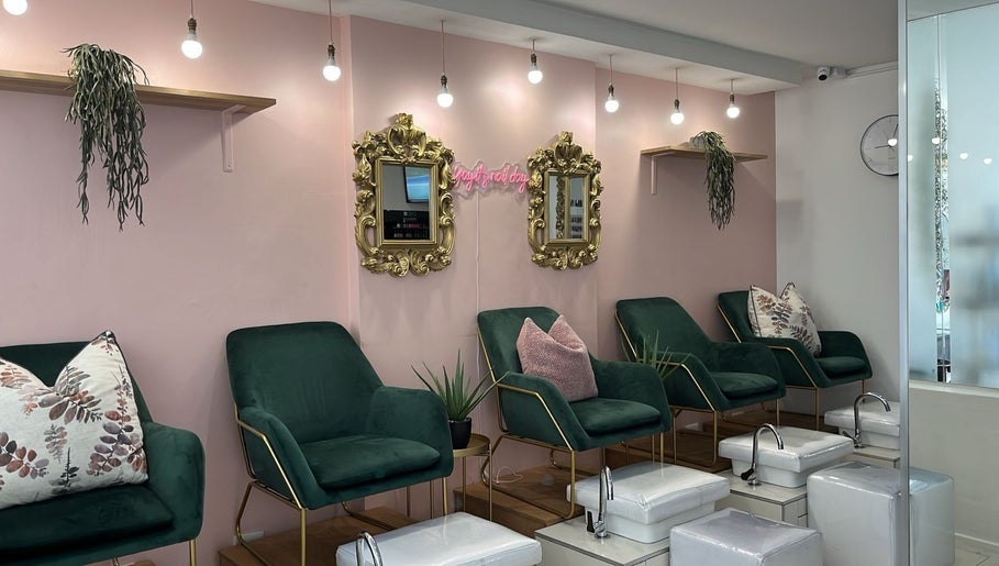 Luxe seating area at The Glam Bar, Hair, Nails, Skin, Lash Beauty Bar in Cape Town, Western Cape, ZA.