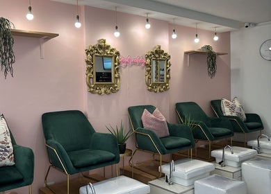 Luxe seating area at The Glam Bar, Hair, Nails, Skin, Lash Beauty Bar in Cape Town, Western Cape, ZA.