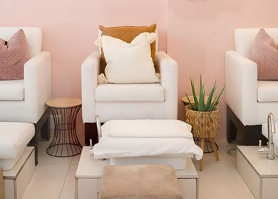 Elegant pedicure chairs at The Glam Bar, Hair, Nails, Skin, Lash Beauty Bar, Cape Town, Western Cape, ZA.