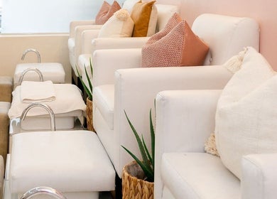 Cozy nail station at The Glam Bar, Hair, Nails, Skin, Lash Beauty Bar in Cape Town, Western Cape, ZA.