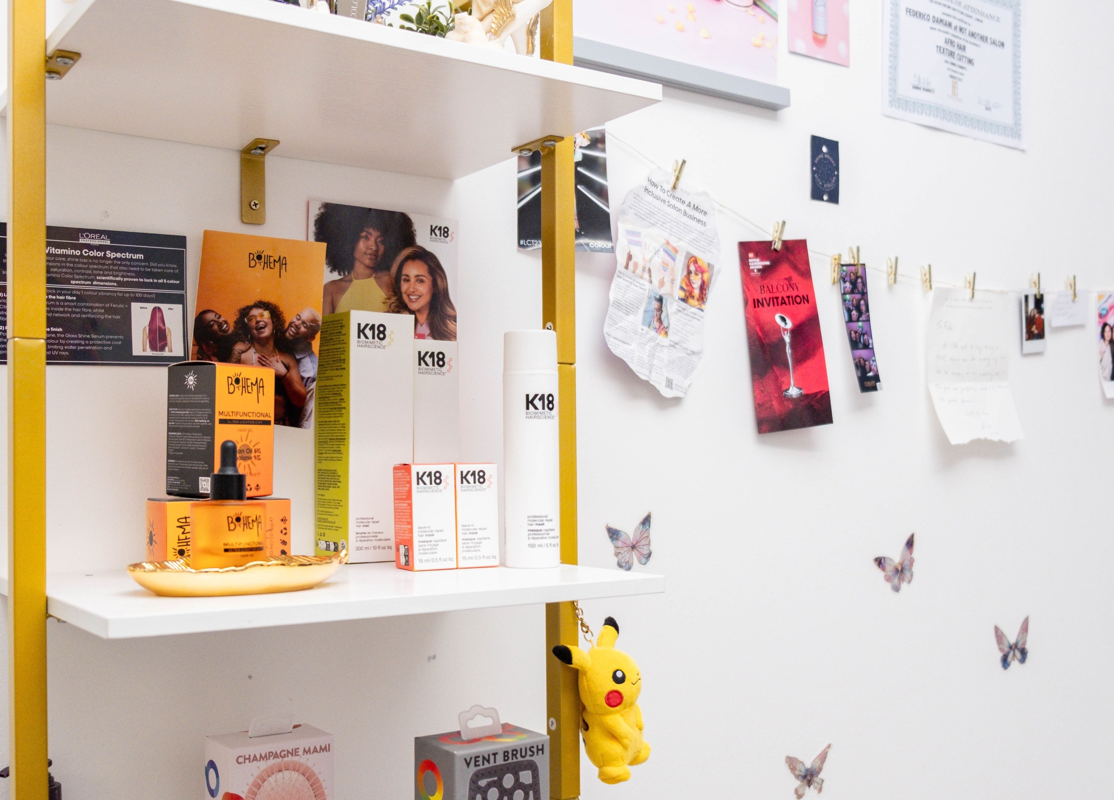 Product shelf at Fededamians - Fhairy Studio in London, England, GB showcasing beauty items.