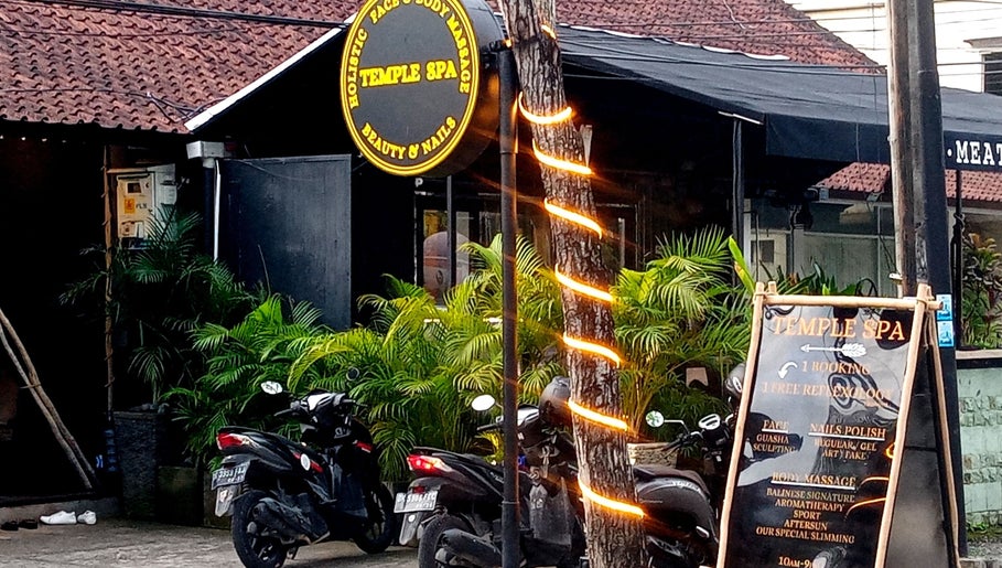 Entrance of Temple Spa Bali with inviting signage and lush greenery in Bali, Bali, ID.