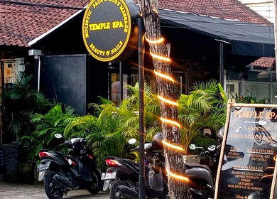 Entrance of Temple Spa Bali with inviting signage and lush greenery in Bali, Bali, ID.