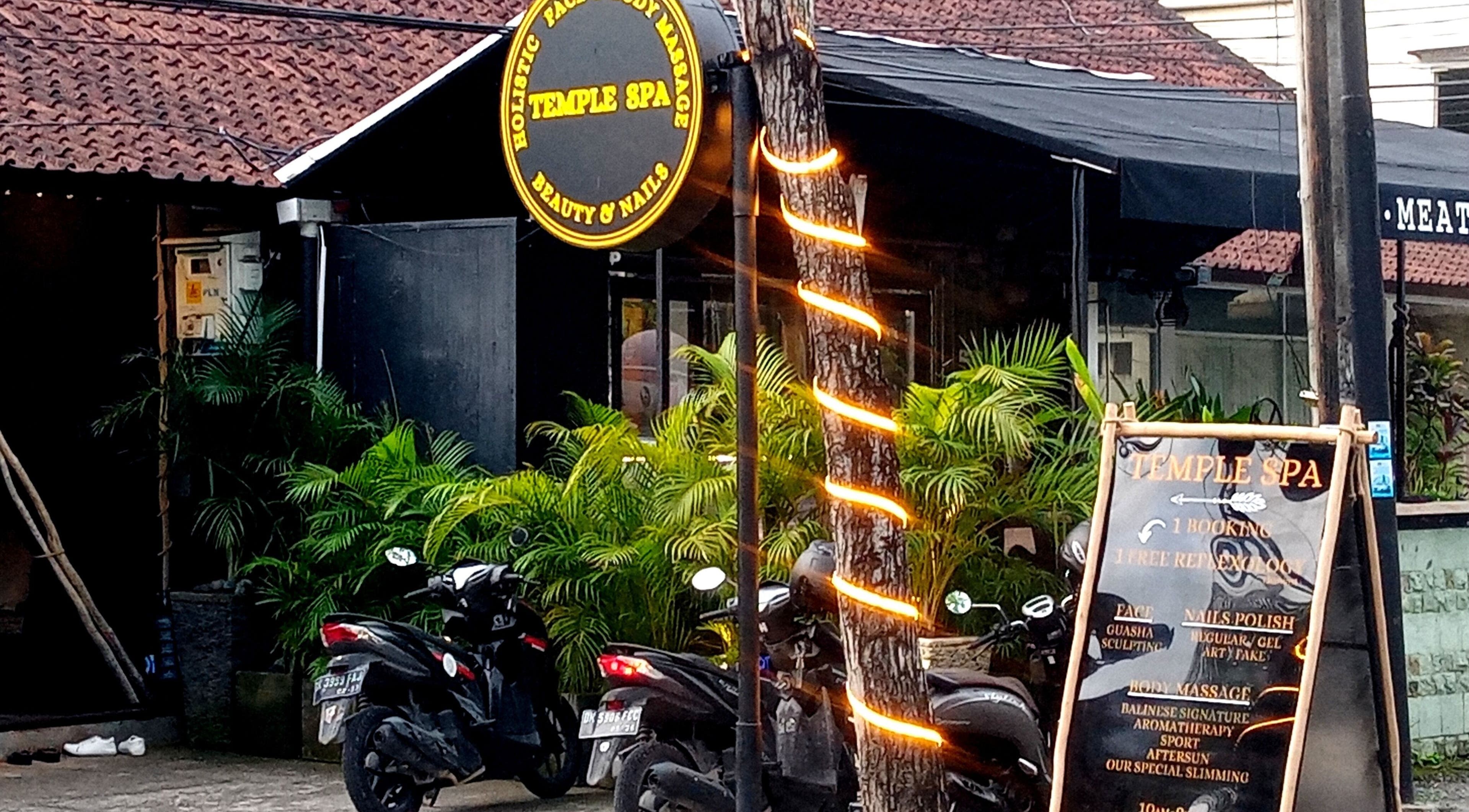Entrance of Temple Spa Bali with inviting signage and lush greenery in Bali, Bali, ID.