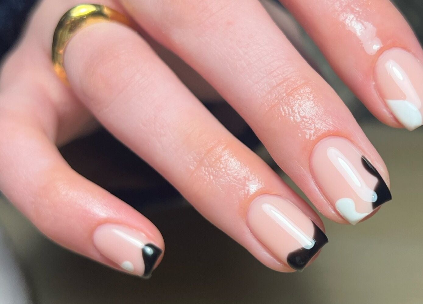 Stylish black and white nails at Byleahhm, Osgodby, England, GB, showcasing elegant modern nail art.