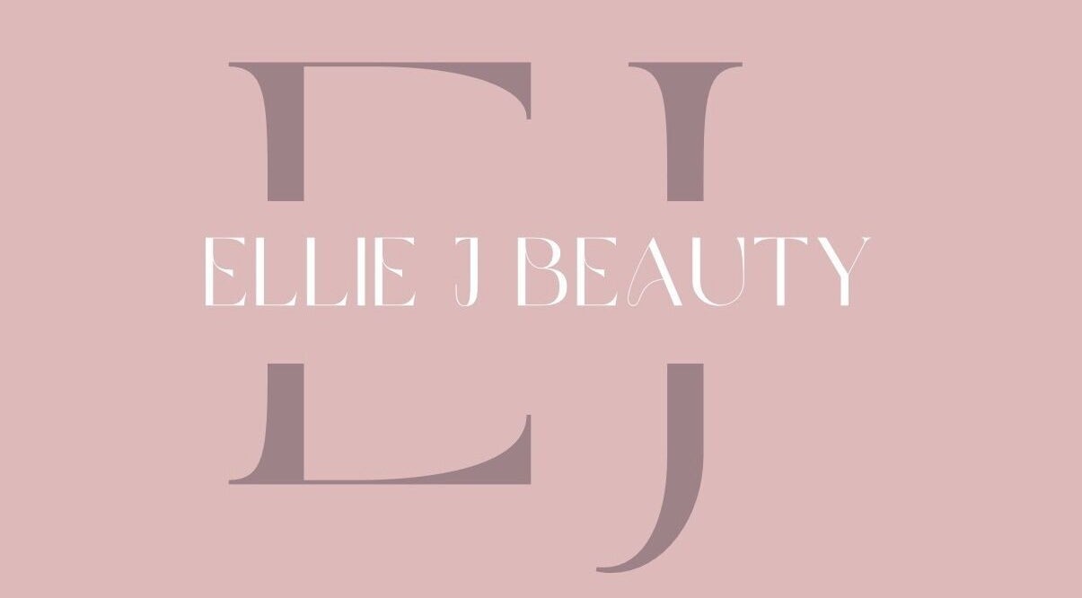EJ Beauty logo on a pink background, symbolizing beauty services in Halifax, England, GB.