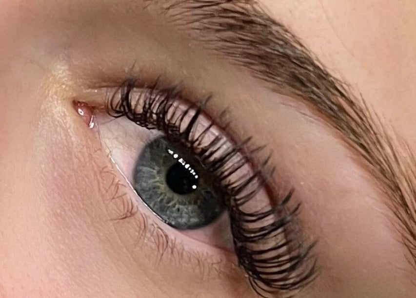 Close-up of elegant eyelash extensions at Lo’s Lashes, Oshawa, Ontario, CA.