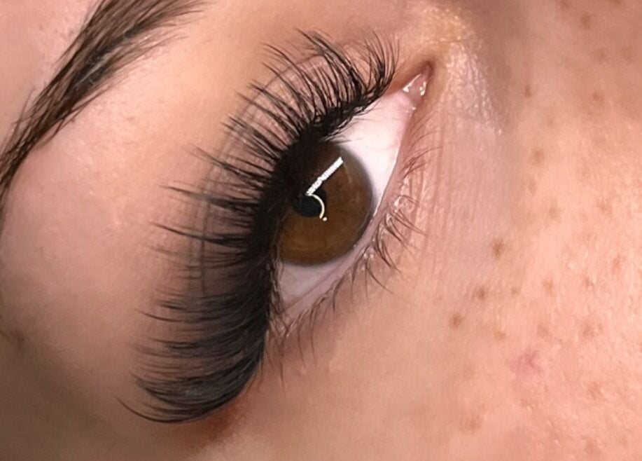 Close-up of elegant eyelash extensions at Lo’s Lashes, Oshawa, Ontario, CA.