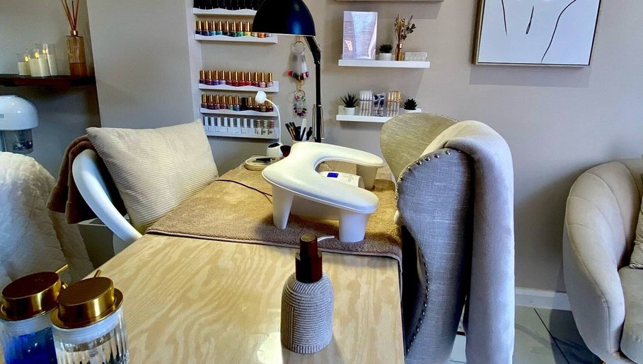 Inviting nail care station at Poise Studio in Rawmarsh, England, GB, featuring elegant decor and manicure essentials.