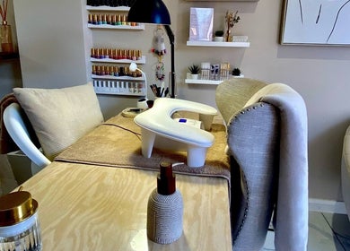 Inviting nail care station at Poise Studio in Rawmarsh, England, GB, featuring elegant decor and manicure essentials.