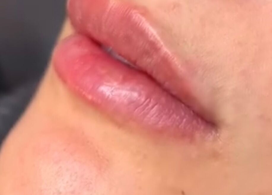 Close-up of glossy, well-treated lips at Poise Studio, Rawmarsh, England, GB.