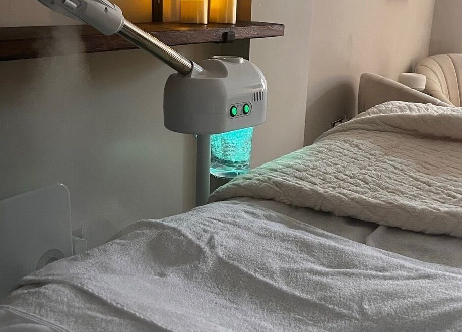 Cozy treatment bed with steam machine at Poise Studio, Rawmarsh, England, GB. Perfect for relaxation and skincare.