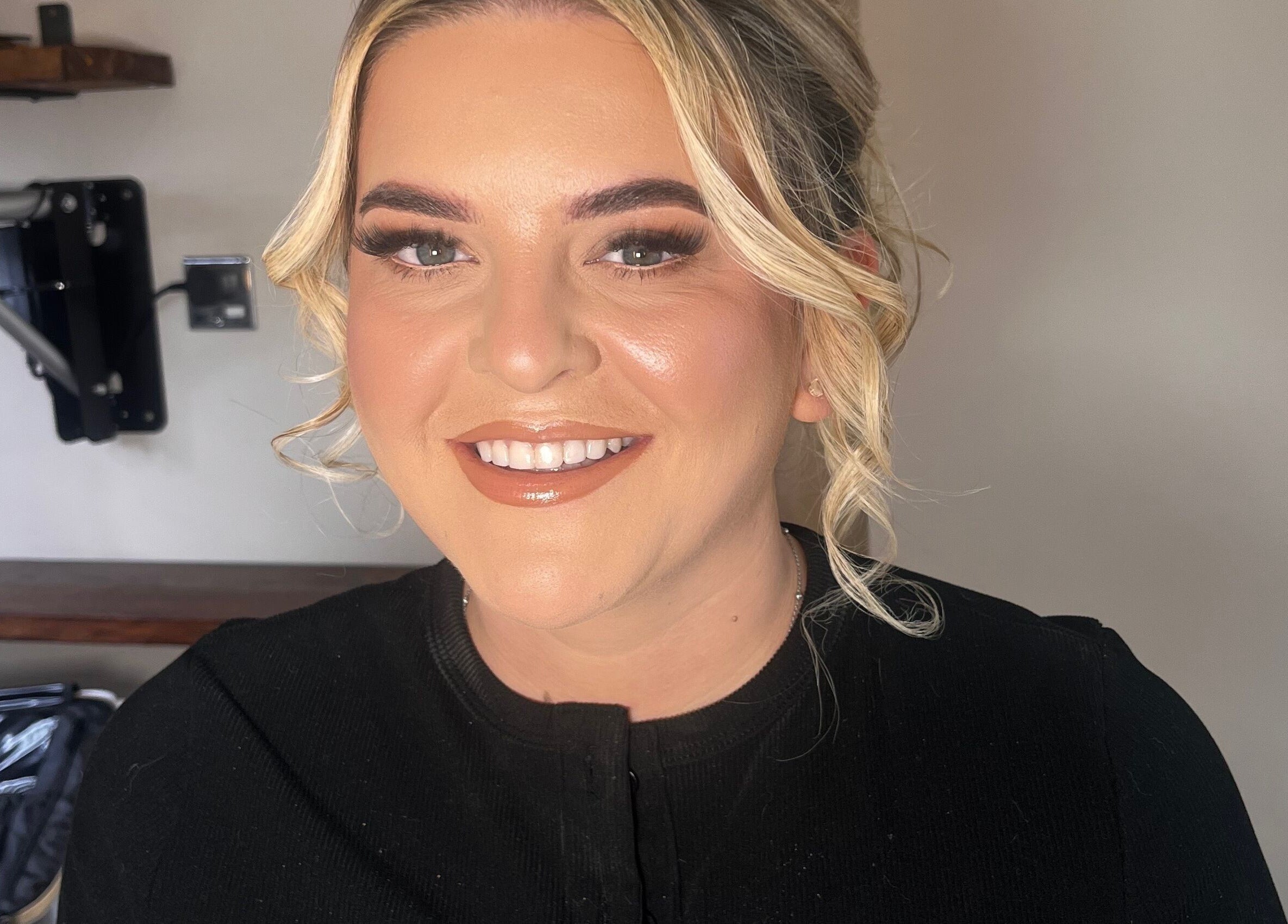 Client with radiant makeup at Poise Studio, Rawmarsh, England, GB, showcasing expert beauty services.