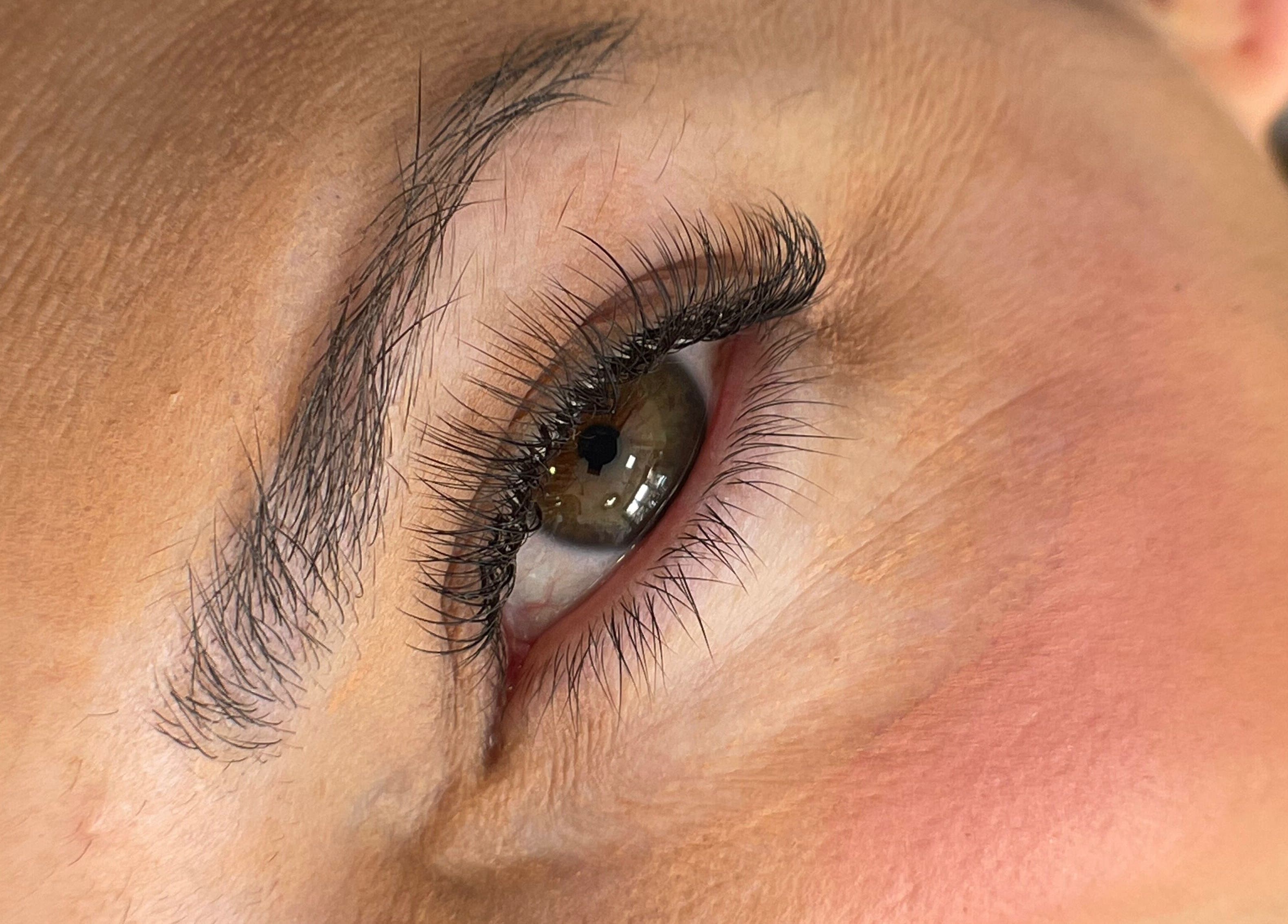 Close-up of eyelashes at Sleeping Beauty Lashes and Brows, Swords, County Dublin, IE, showcasing brow artistry.