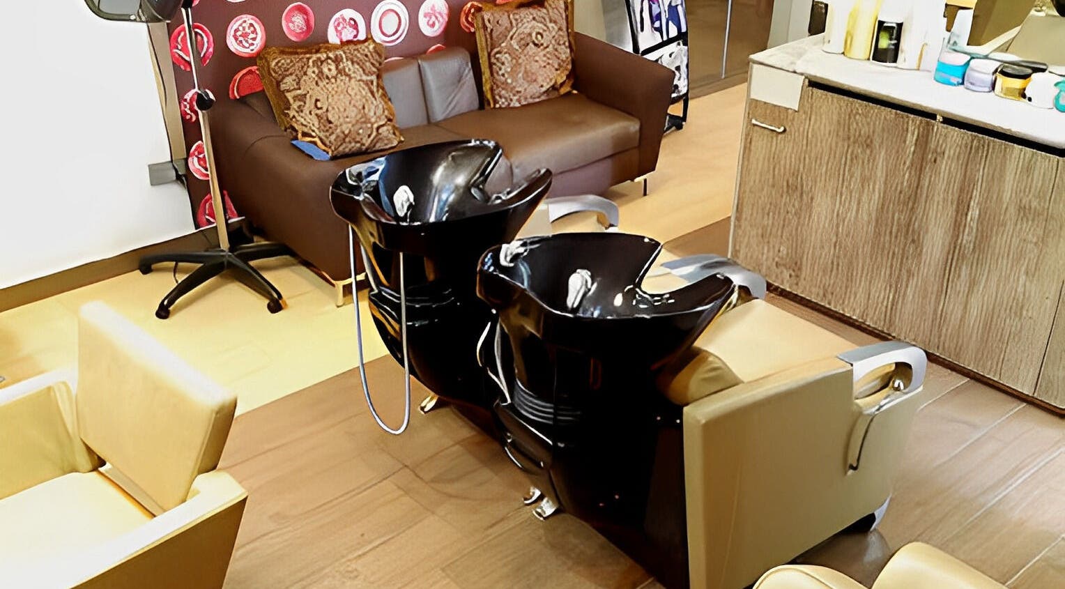 Chic hair wash station in Studio Stylish, Lagos, Lagos, NG with comfortable chairs and modern decor.