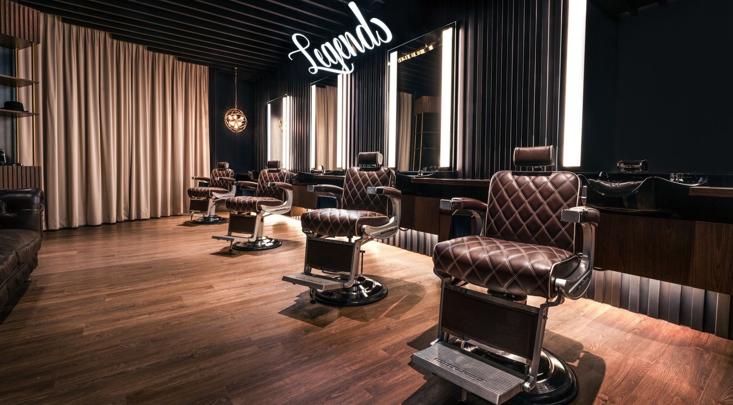 Sophisticated barber chairs at Tonic Legends Sheikha Fatima Park, Abu Dhabi, Abu Dhabi, AE.