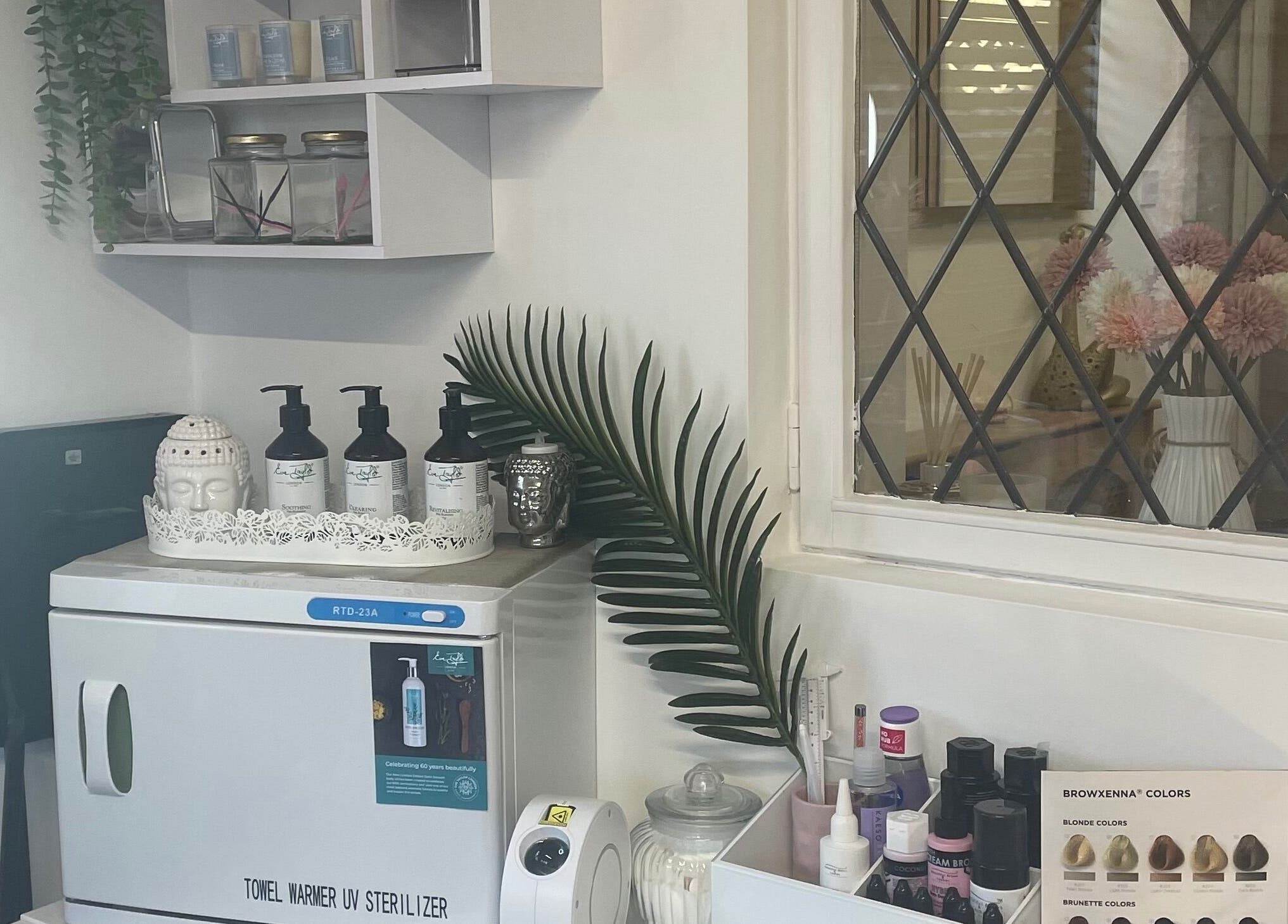 Interior of Beautify Salon and Training Academy in Broadstairs, England, showcasing beauty products and serene decor.