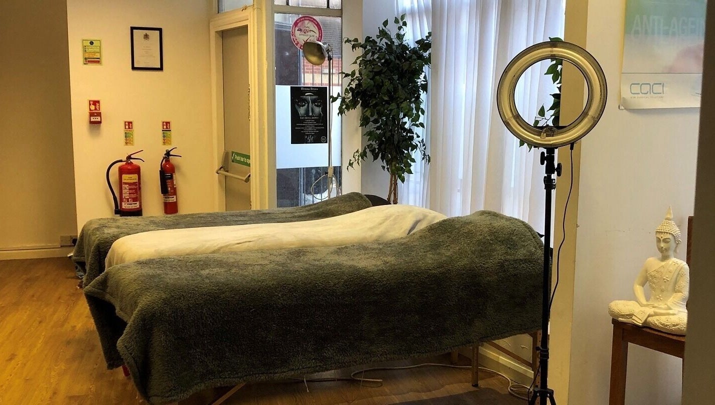 Serene spa room at Bay Beauty Academy, Whitley Bay, England, GB, featuring cozy treatment beds and peaceful decor.