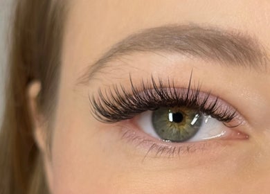 Close-up of elegant eyelash extensions at Inhype Beauty, London, England, GB.