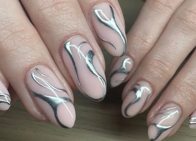 Metallic nail art at The Cove - New Plymouth, New Plymouth, Taranaki, NZ showcasing exquisite craftsmanship.