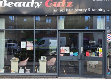 Front view of Beauty Cutz, a stylish salon in Telford, England, GB, showcasing its inviting and modern design.