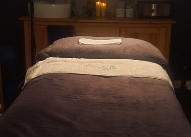 Cozy massage table setup at Renew Beauty Studio, Bangor, Northern Ireland, GB.