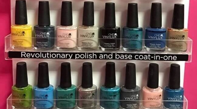 CND Vinylux nail polish display at Rinn Neimhe Ballinamore, Ballinamore, County Leitrim, IE.
