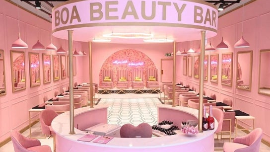 Elegant interior of BOA Beauty Bar - Mall Of The South, Alberton, Gauteng, ZA with pink decor and stylish seating.