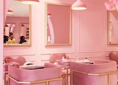 Chic pink interior at BOA Beauty Bar - Mall Of The South, Alberton, Gauteng, ZA.