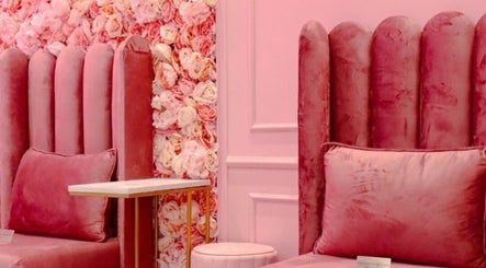 Luxurious pink velvet seating at BOA Beauty Bar - Mall Of The South, Alberton, Gauteng, ZA.