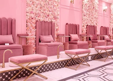 Elegant pink seating at BOA Beauty Bar Durbanville, Cape Town, Western Cape, ZA, enhancing relaxation.