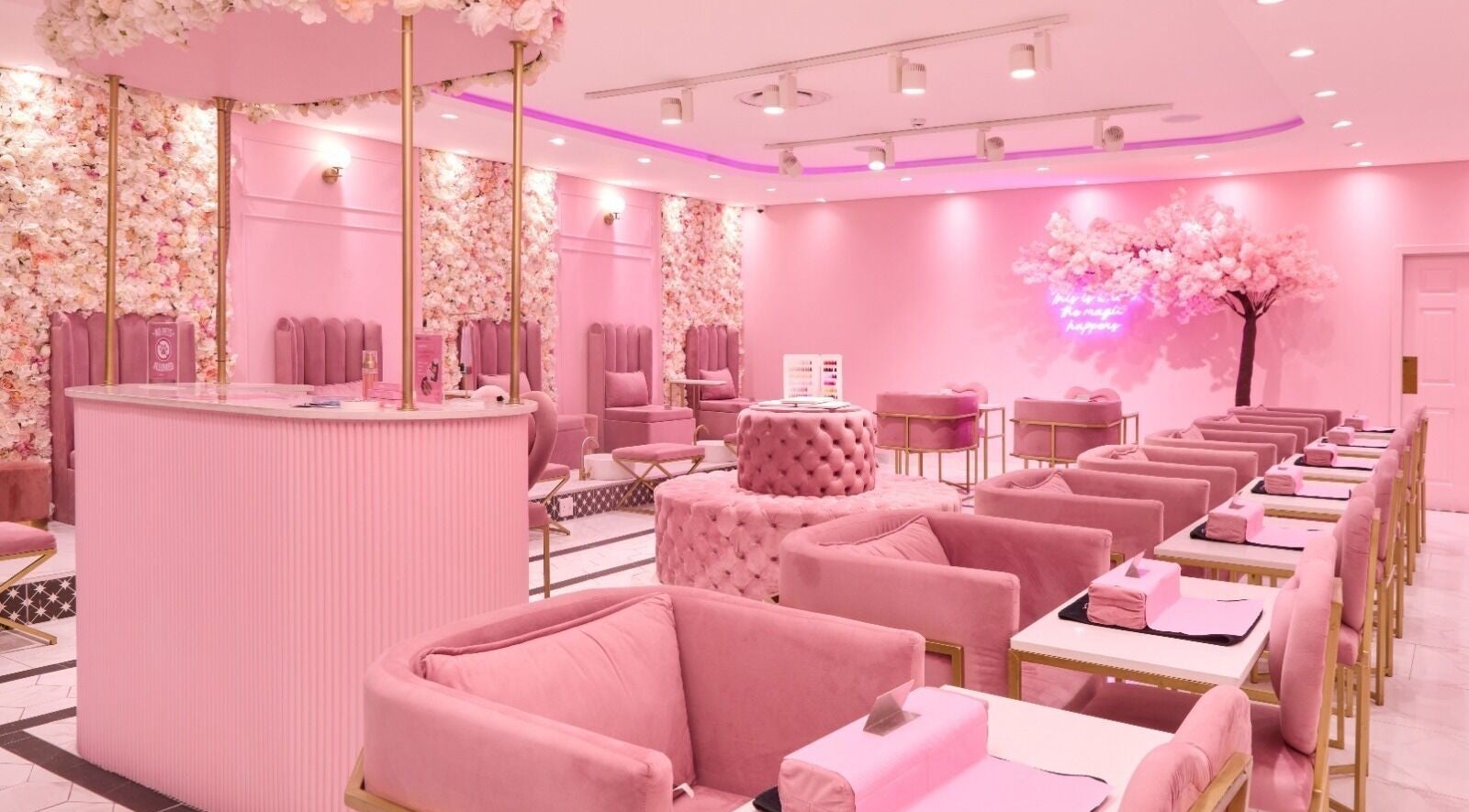 Elegant pink interior of BOA Beauty Bar Westlake in Cape Town, Western Cape, ZA, exuding luxury and style.