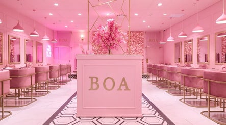 Elegant pink beauty salon interior at BOA Beauty Bar Somerset West, Cape Town, Western Cape, ZA.