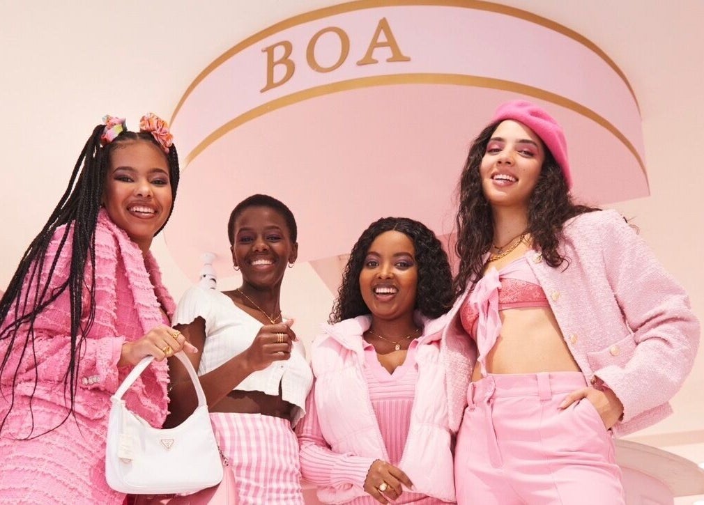 Group of stylish women at BOA Beauty Bar Fourways Mall, Sandton, Gauteng, ZA, enjoying a vibrant atmosphere.